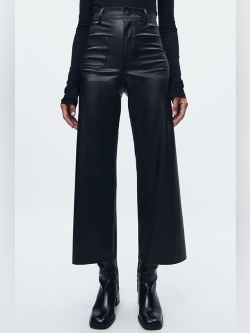 Zara The Marine Straight Faux Leather Pants Black Women's Size 6 High Rise Party
